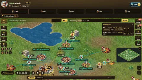Screenshot: armies marching on the kingdom map