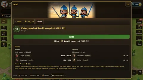 Screenshot: a battle report
